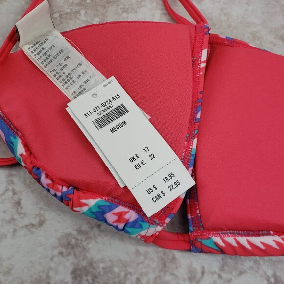 Coral Ganado Pink String Tie Triangle Bikini Top Hollister Removable Pads Sz M - Picture 4 of 8